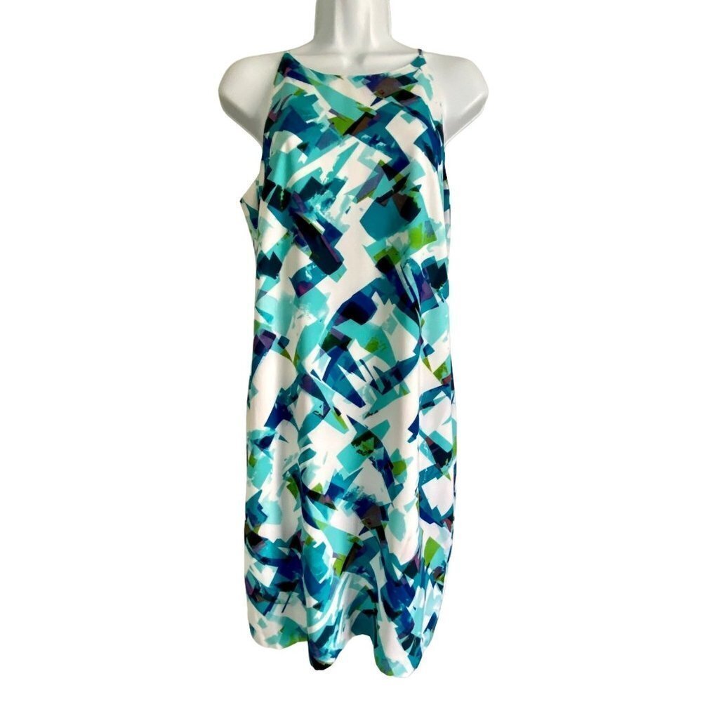 Calvin Klein Blue White Sleeveless High Neck Dress Size 6 NEW with Tags